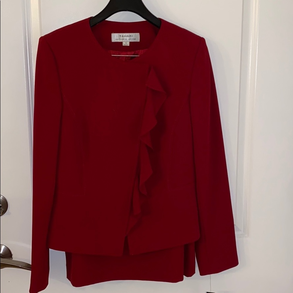 Red Tahari Suit: Jacket + Skirt